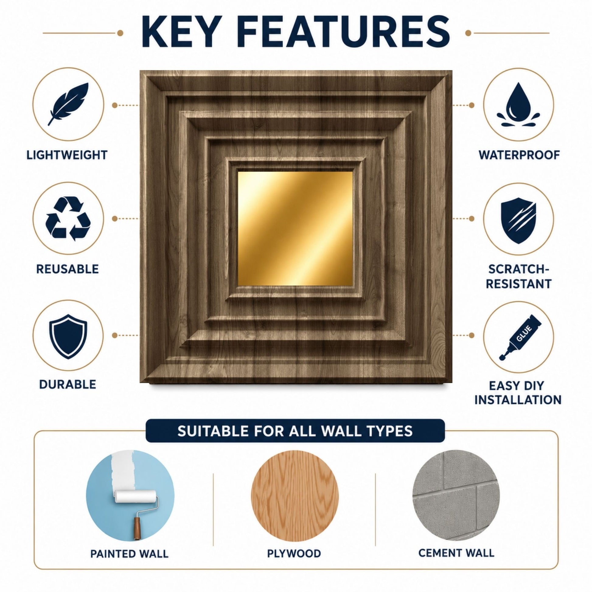 Oak Wood Gold Accent Design Acrylic 3D Wall Panel-5