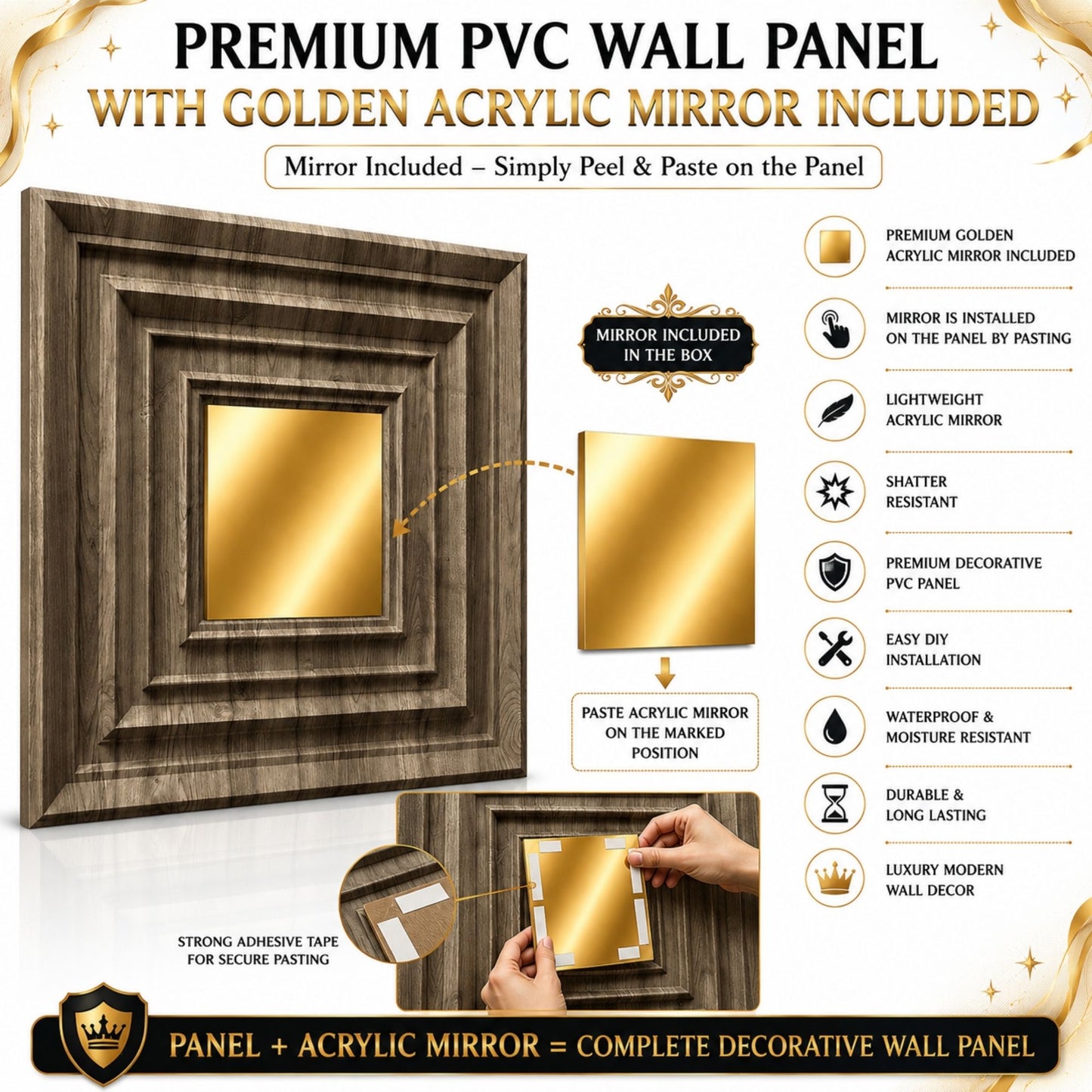 Oak Wood Gold Accent Design Acrylic 3D Wall Panel-6