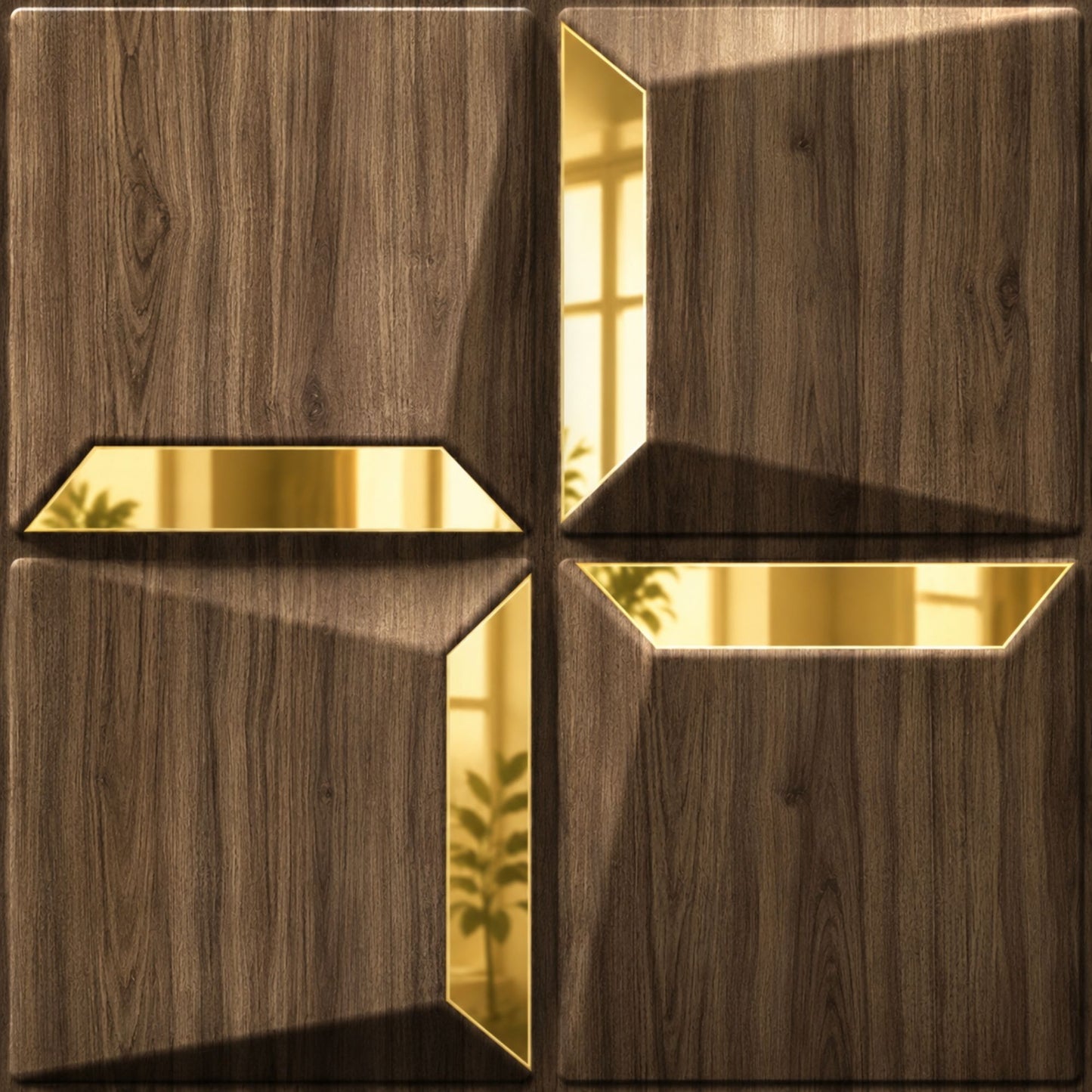 Oak Wood Gold Acrylic Cube Design 3D Wall Panel