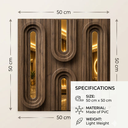 Oak Wood Gold Acrylic Loops Design 3D Wall Panel-4