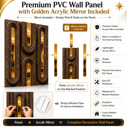 Oak Wood Gold Acrylic Loops Design 3D Wall Panel-6
