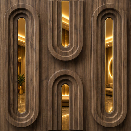 Oak Wood Gold Acrylic Loops Design 3D Wall Panel