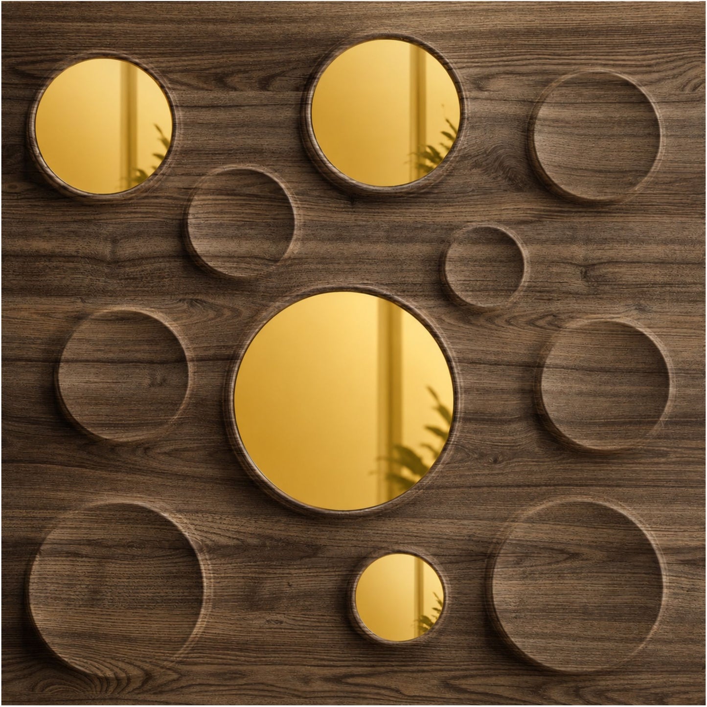 Oak Wood Gold Acrylic Moon Design 3D Wall Panel