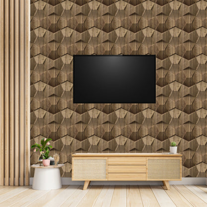Oak Wood 3D Wall Panels Hexa quarter Design