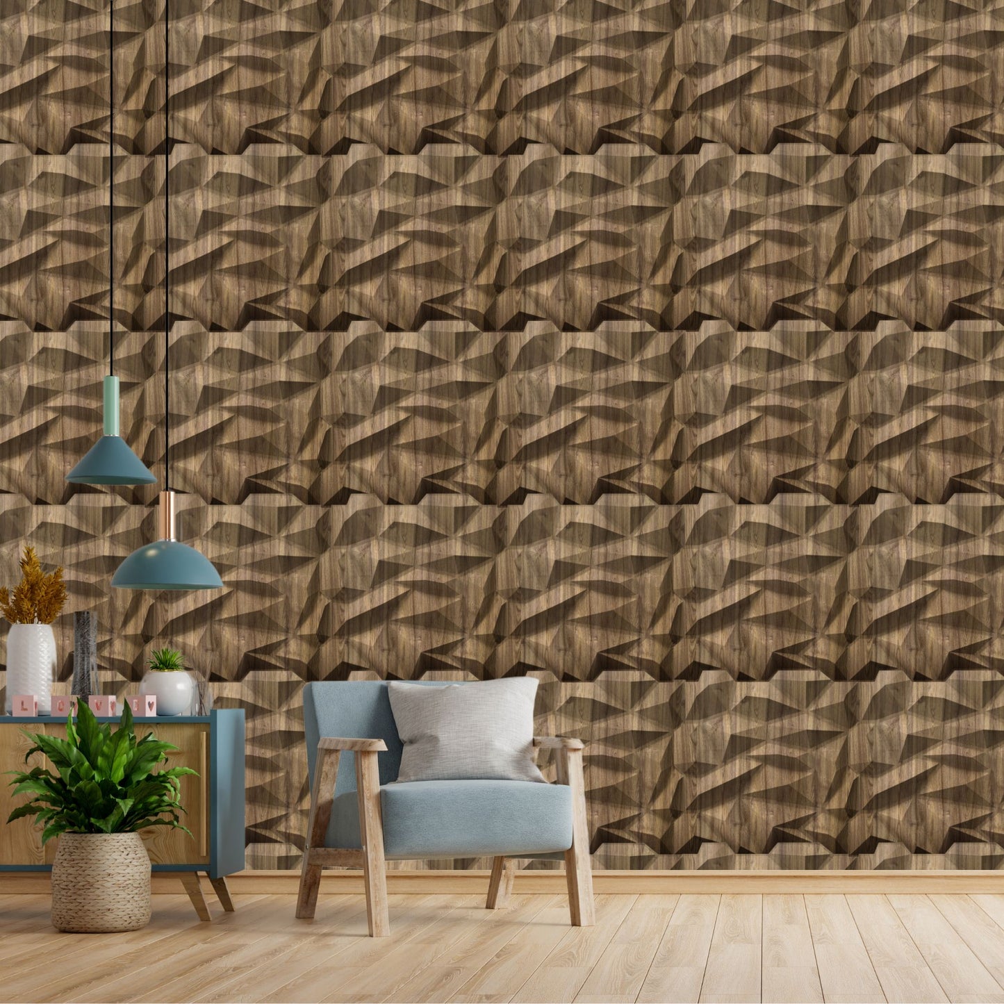 Oak Wood Diamond Design 3D Wall Panel View-2