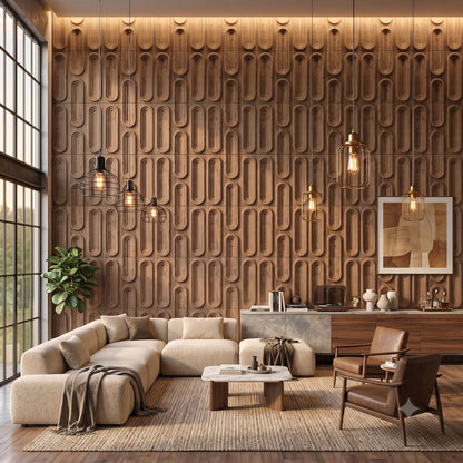 Oak Wood Loops Design 3D Wall Panel-1