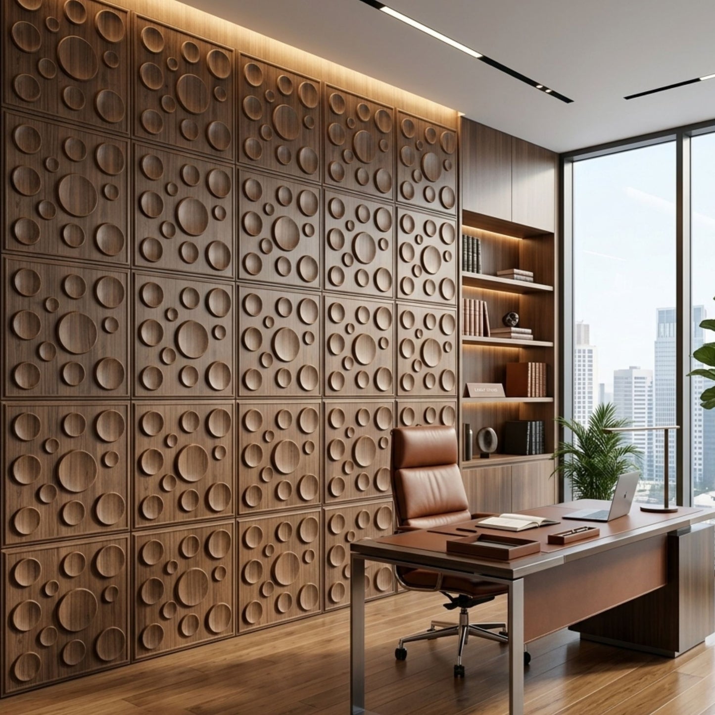 Oak Wood Moon Design 3D Wall Panel-1