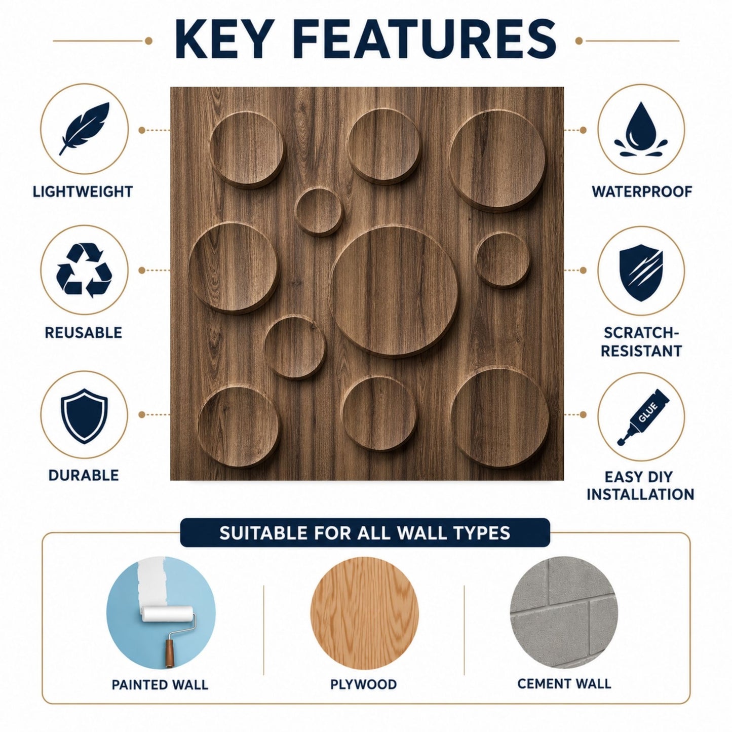 Oak Wood Moon Design 3D Wall Panel-2