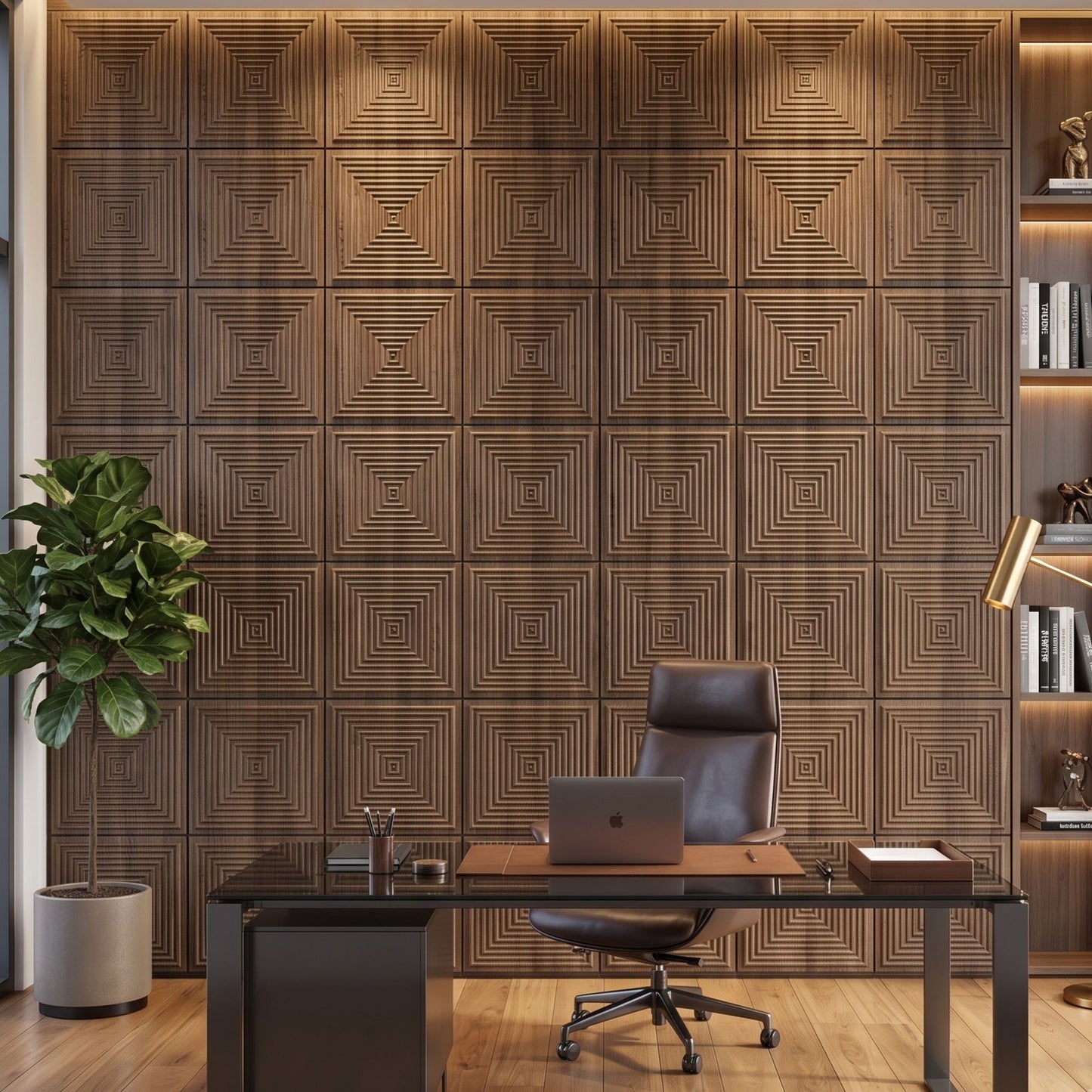 Oak Wood Pyramid Design 3D Wall Panel-1
