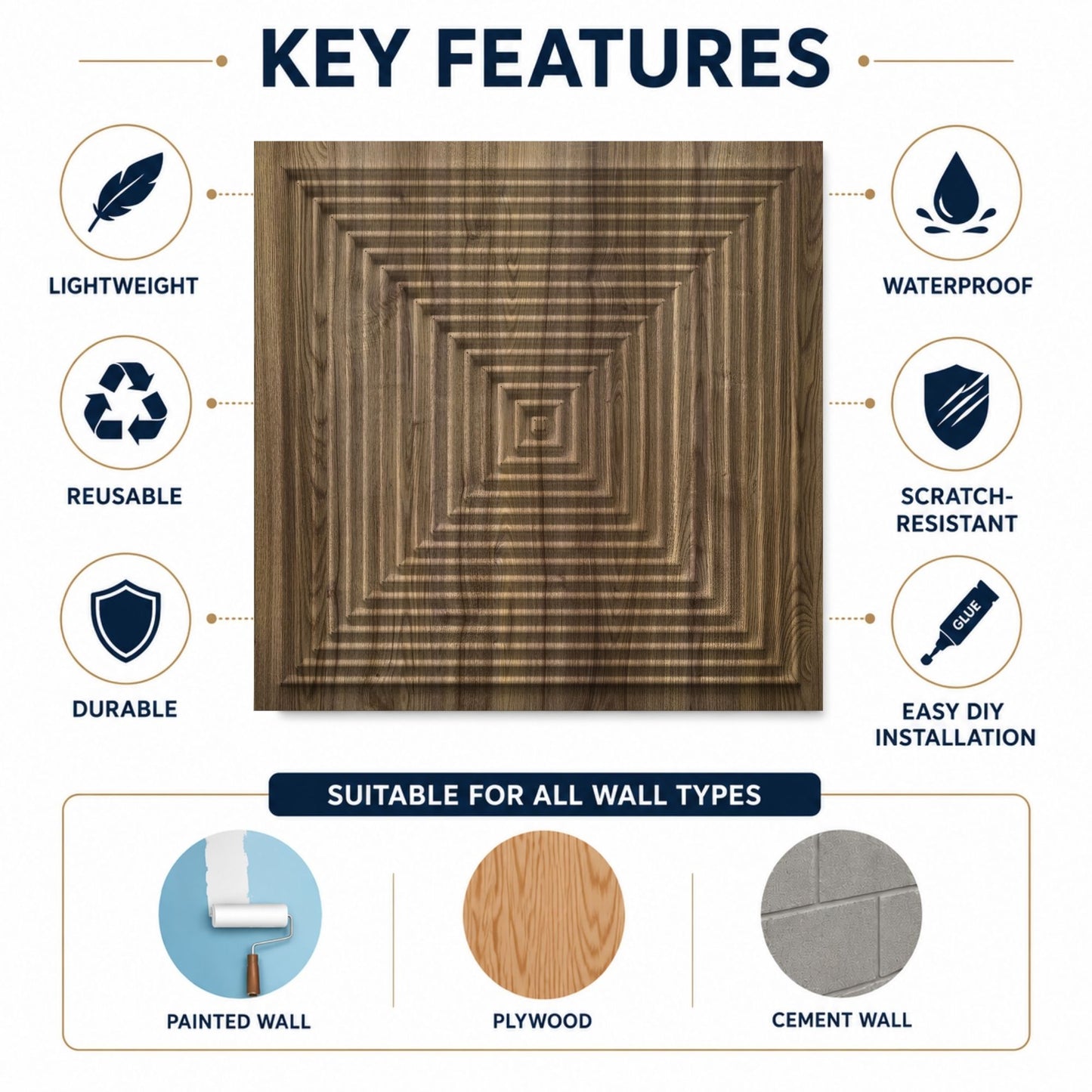 Oak Wood Pyramid Design 3D Wall Panel-3
