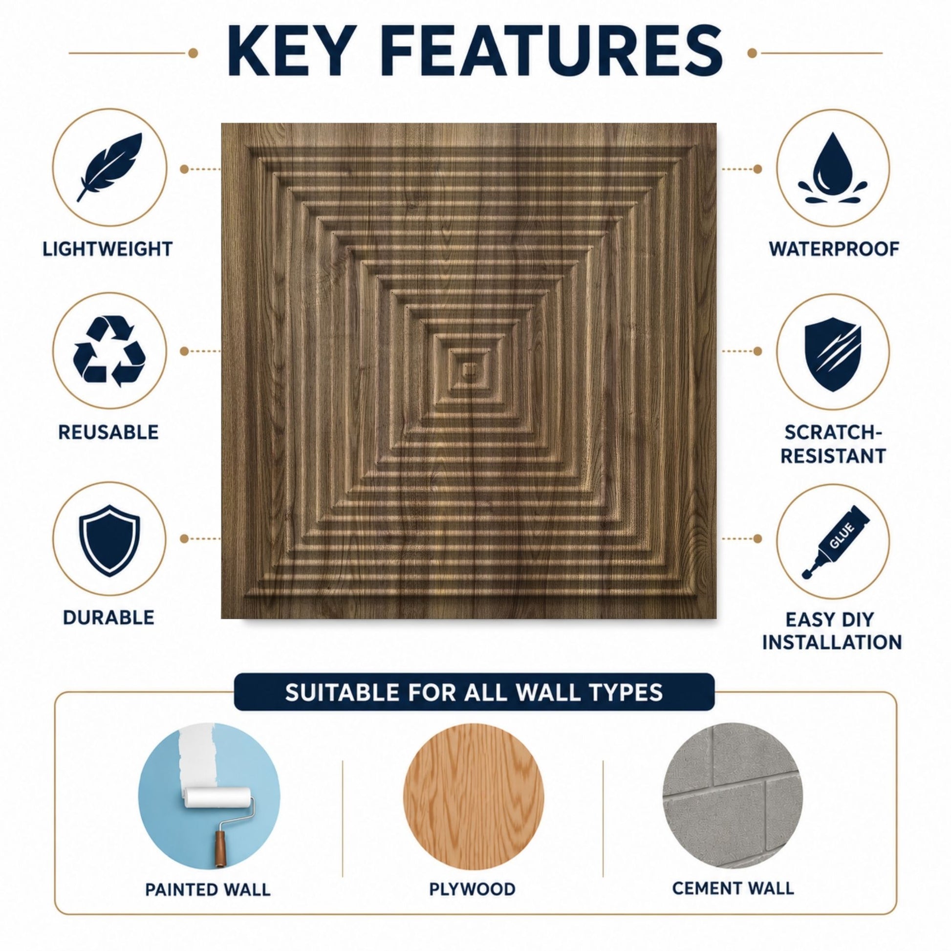 Oak Wood Pyramid Design 3D Wall Panel-3