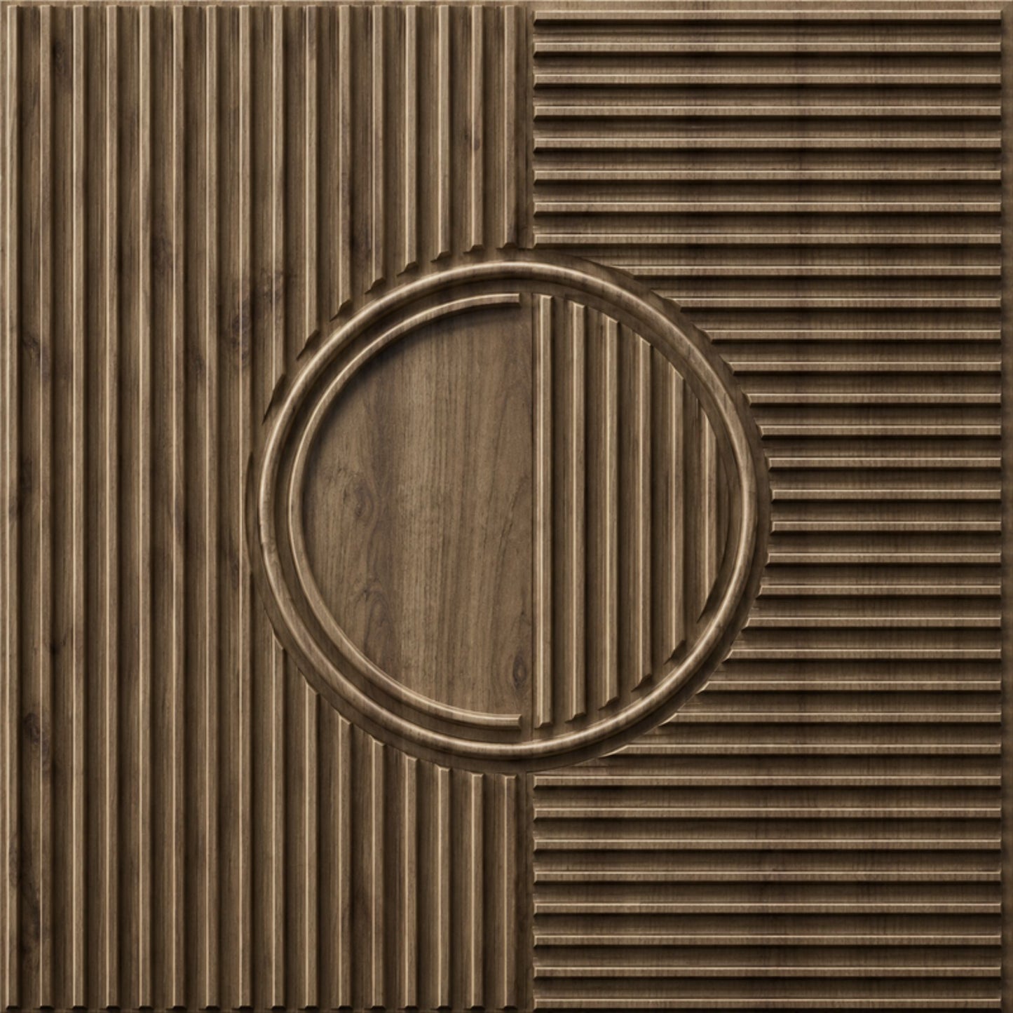 Oak Wood Self Adhesive PVC wall Panels Fluted Circle Design
