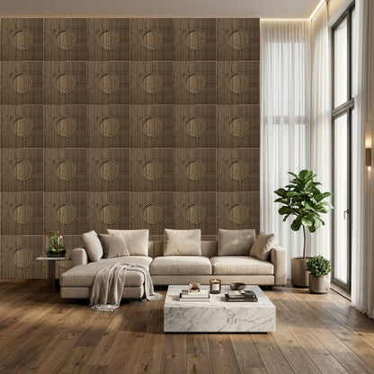 Oak Wood Self Adhesive PVC wall Panels Fluted Circle Design

