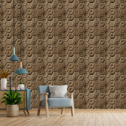 Oak Wood 3D Wall Panels Hexagon Design-5001