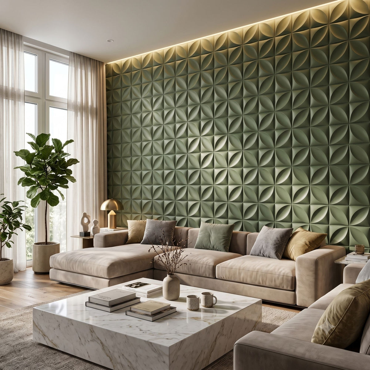 Olive Green Butterfly Design 3D Wall Panel-5