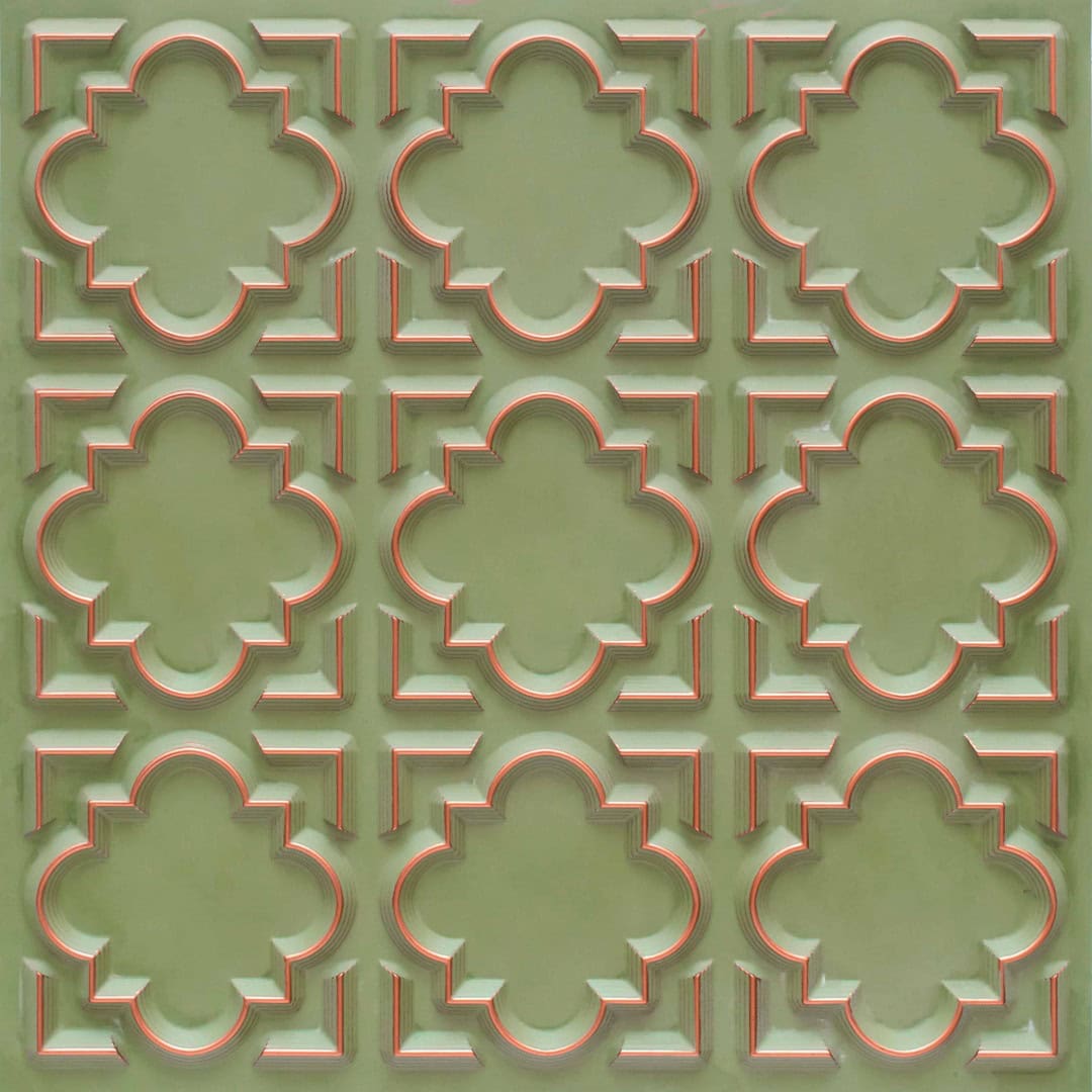 Patina Copper Color Quatrefoil Design 3D Ceiling Panel