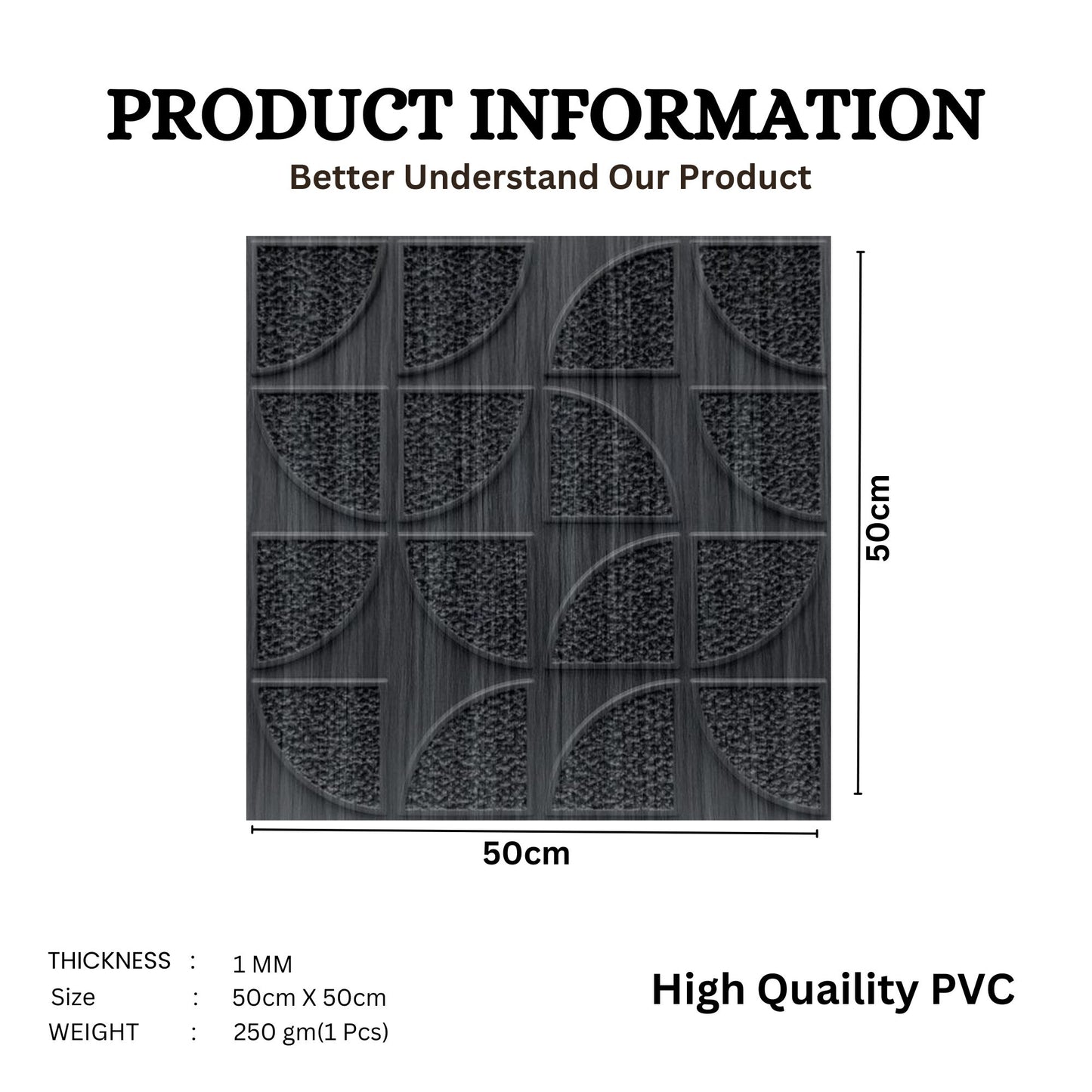 3D Self Adhesive Wall Panel Quarter Circle Design- 50x50cm
