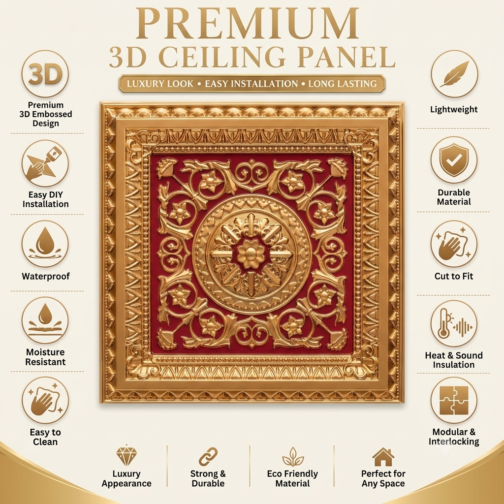 Pink Gold Rajwada Design 3D ceiling Panel-4