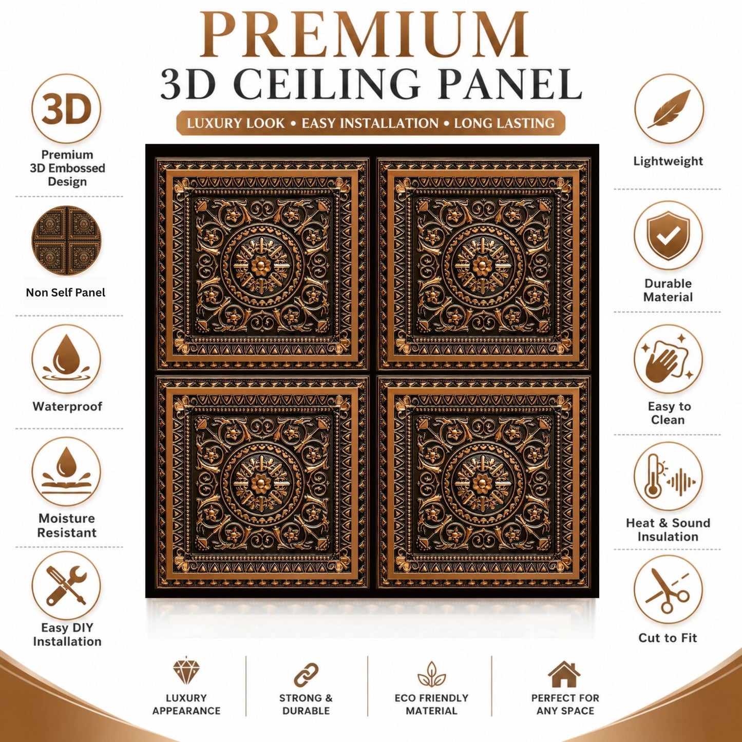 Rajwada Square Design Black Gold 3D Ceiling Panel-3