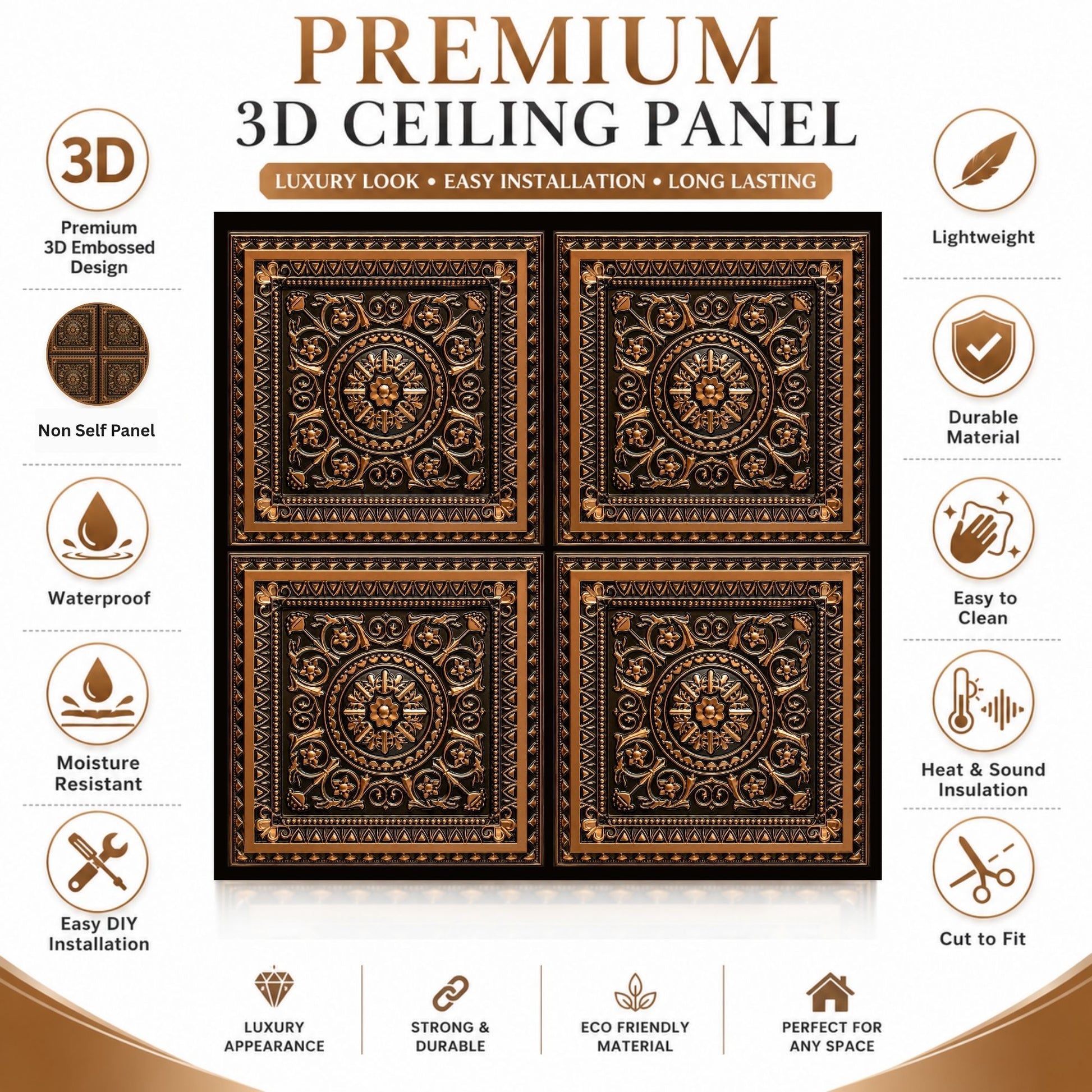 Rajwada Square Design Black Gold 3D Ceiling Panel-3