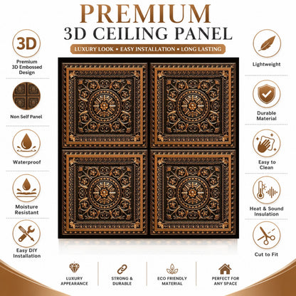 Rajwada Square Design Black Gold 3D Ceiling Panel-3