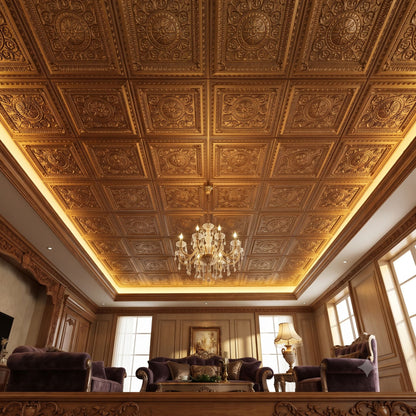 Rajwada Square Design Golden 3D Ceiling Panel-1