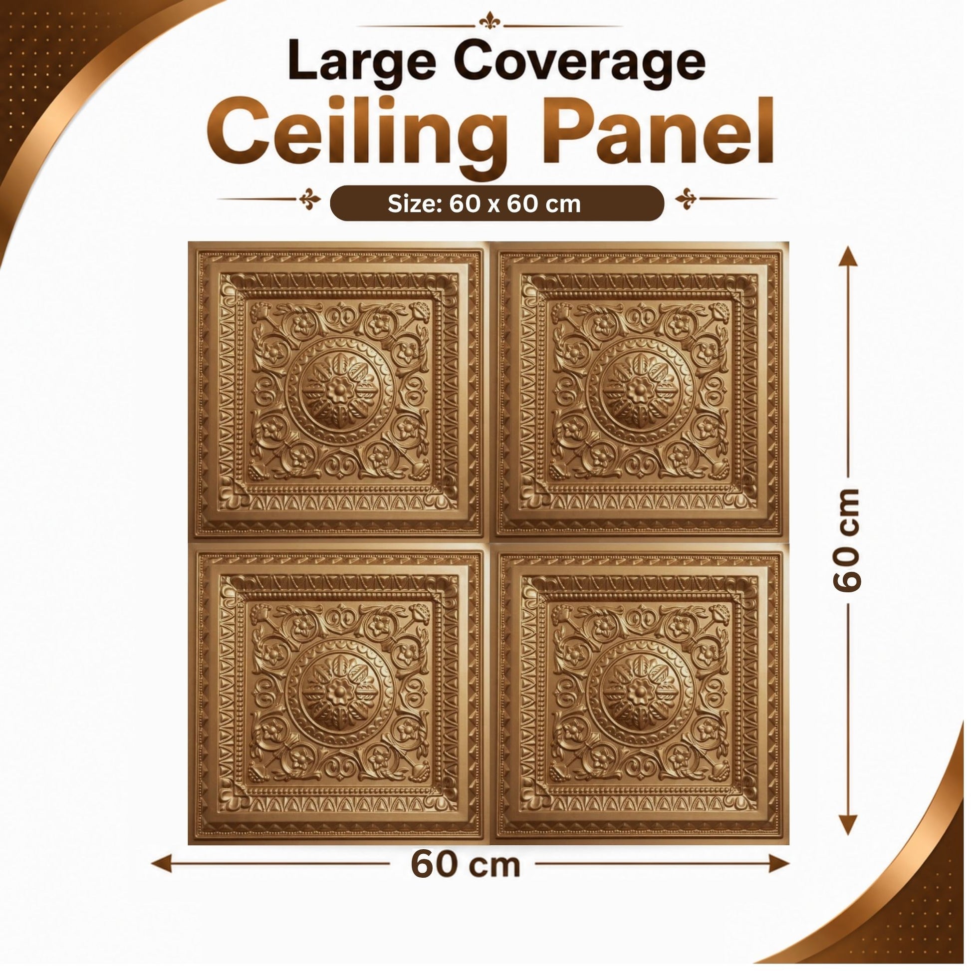 Rajwada Square Design Golden 3D Ceiling Panel-4
