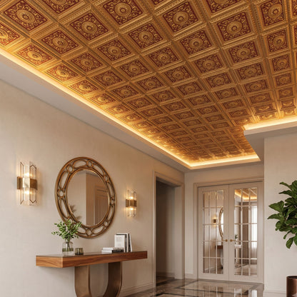 Rajwada Square Design Pink Gold 3D Ceiling Panel-2