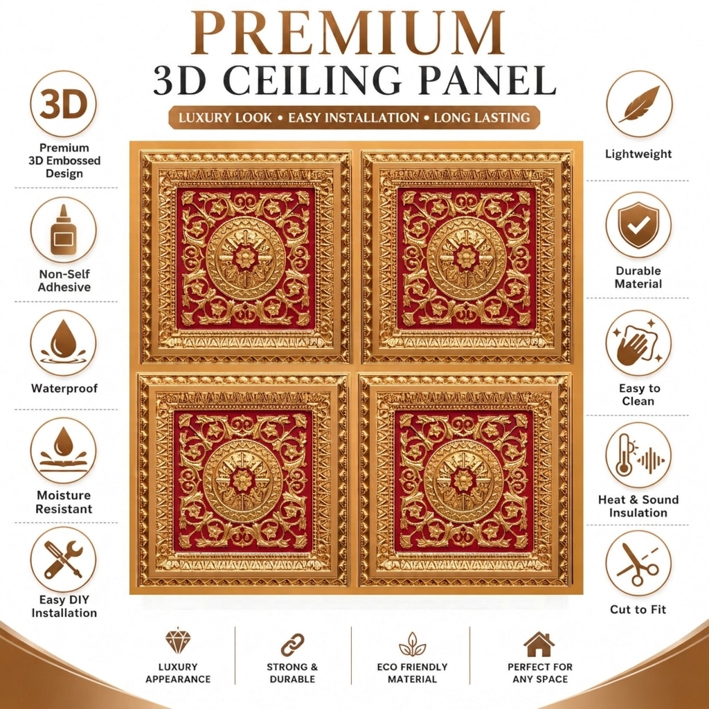 Rajwada Square Design Pink Gold 3D Ceiling Panel-4