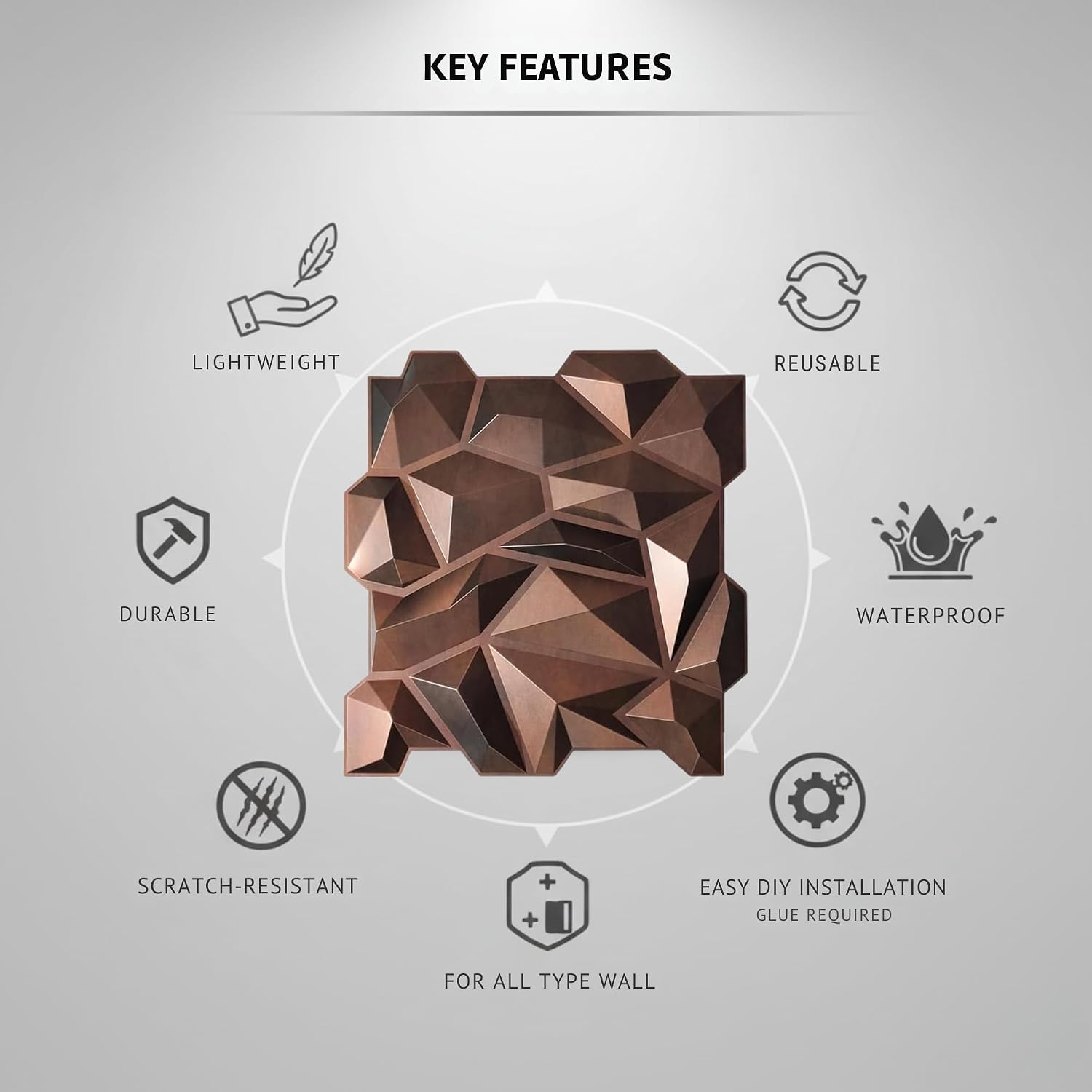 Red Copper Diamond Design 3D Wall Panel View-4