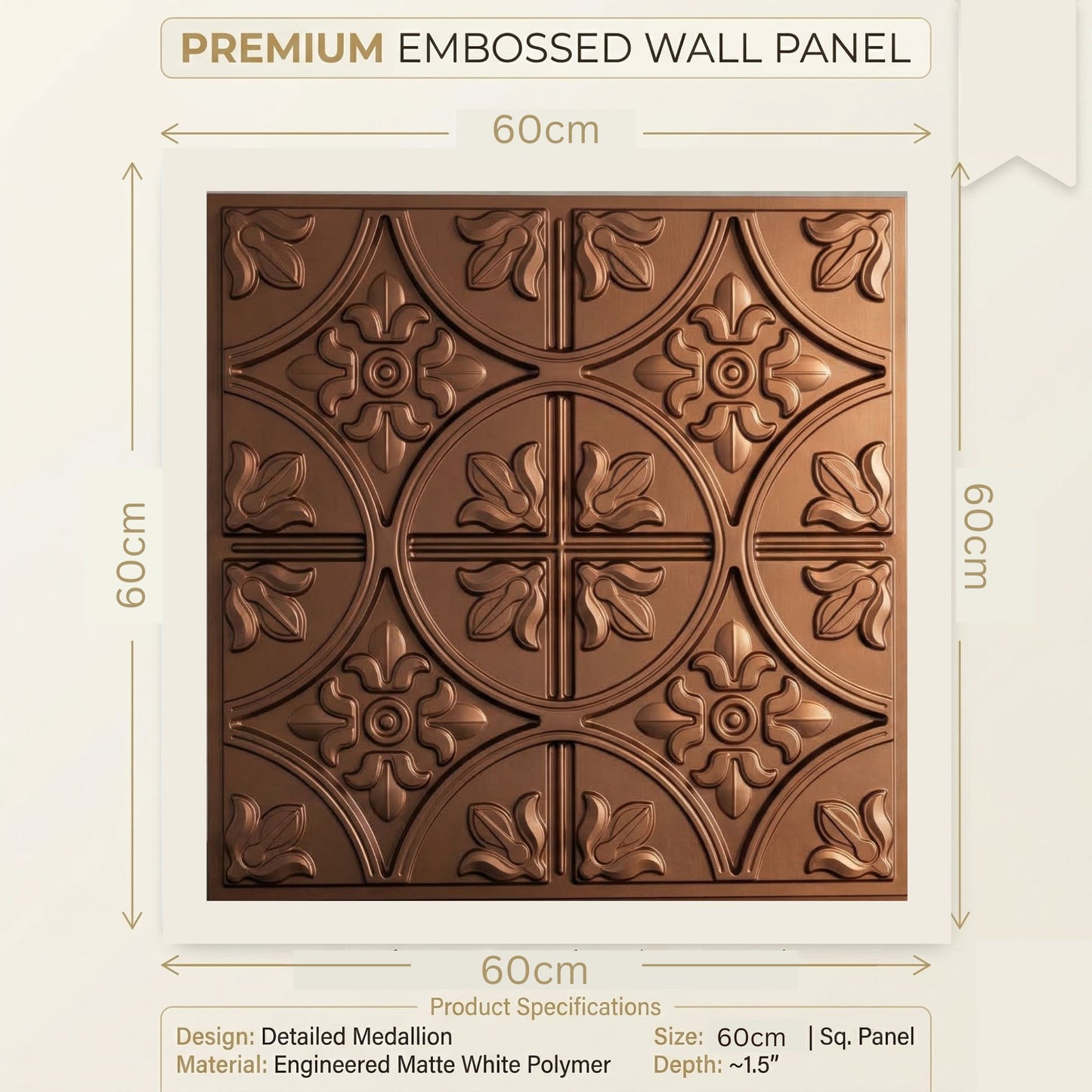 Red Copper Ornamental Floral Design 3D PVC Ceiling Panel Red Copper Size View