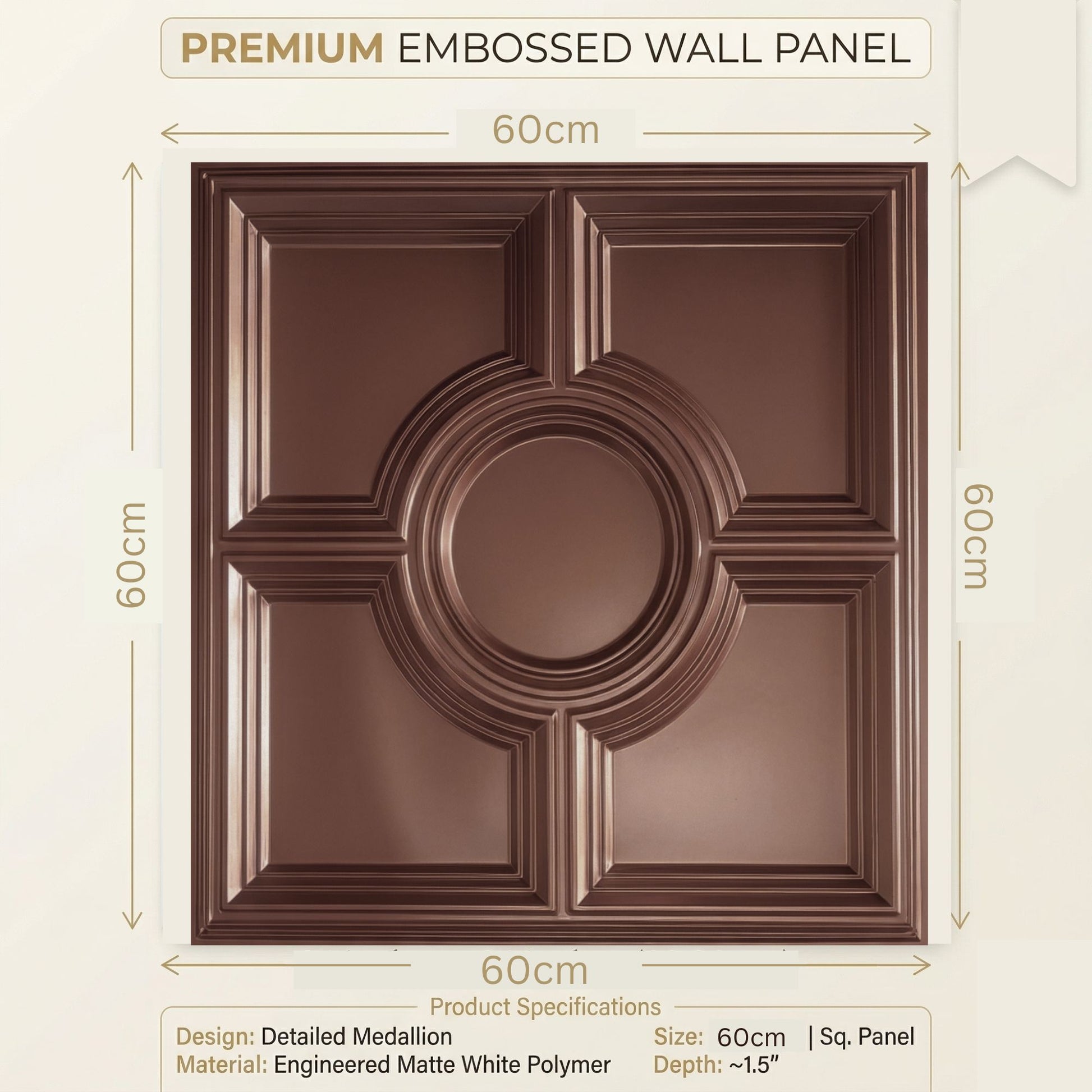 Red Copper Regal Medallion Design 3D PVC Ceiling Panel  Size View