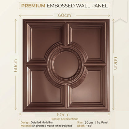 Red Copper Regal Medallion Design 3D PVC Ceiling Panel  Size View
