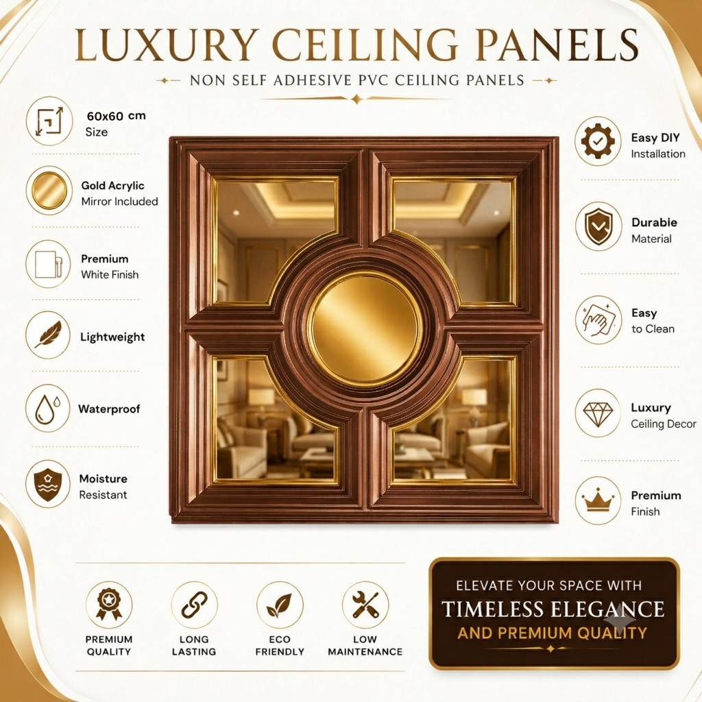 Red Copper Regal Medallion Design With 5 Side Gold Mirror-2