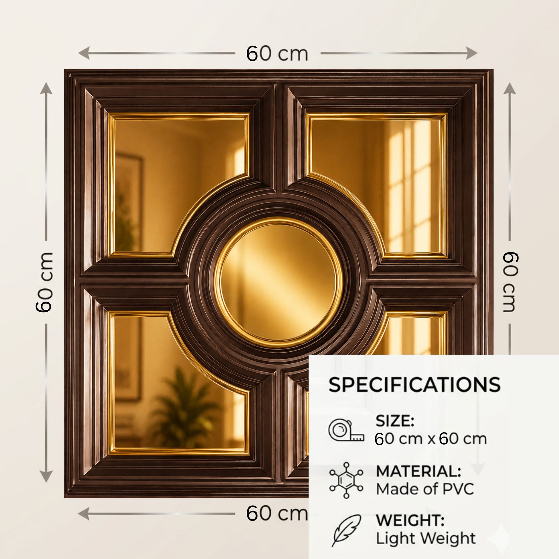Red Copper Regal Medallion Design With 5 Side Gold Mirror-3
