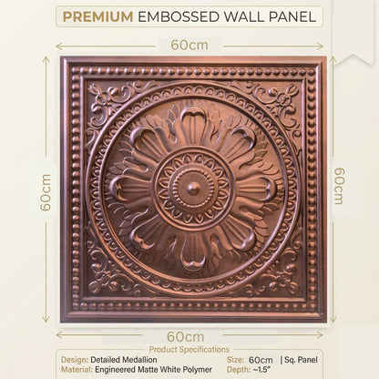 Red Copper Regal Ornate Design 3D PVC Ceiling Panel Measurement View