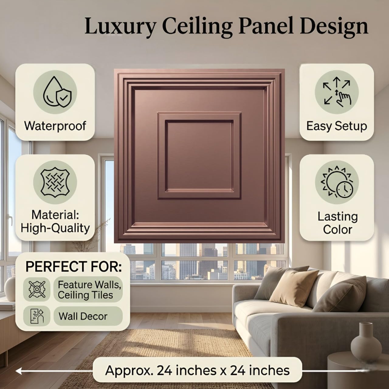Red Copper Square Design 3D PVC Ceiling Panel Features View