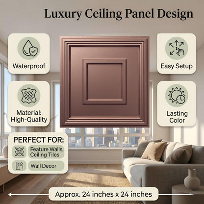 Red Copper Square Design 3D PVC Ceiling Panel Features View