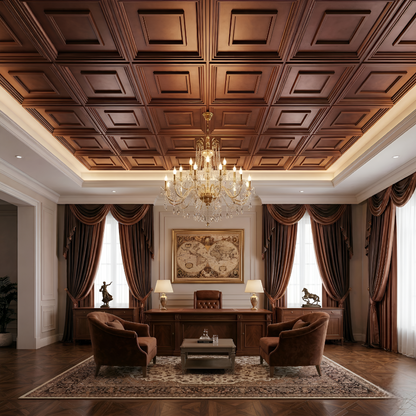 Red Copper Square Design 3D PVC Ceiling Panel Living Room View