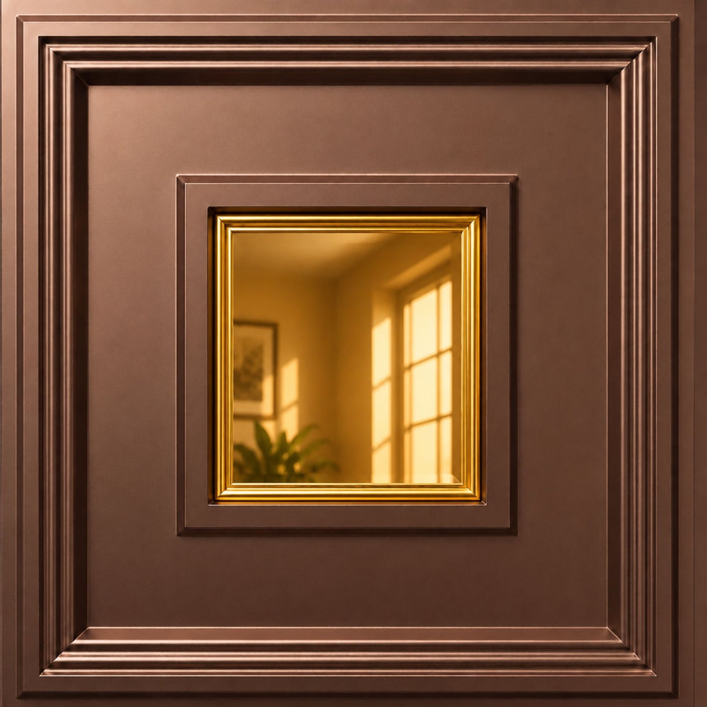 Red Copper Square Design Mirror 3D Wall Panel 