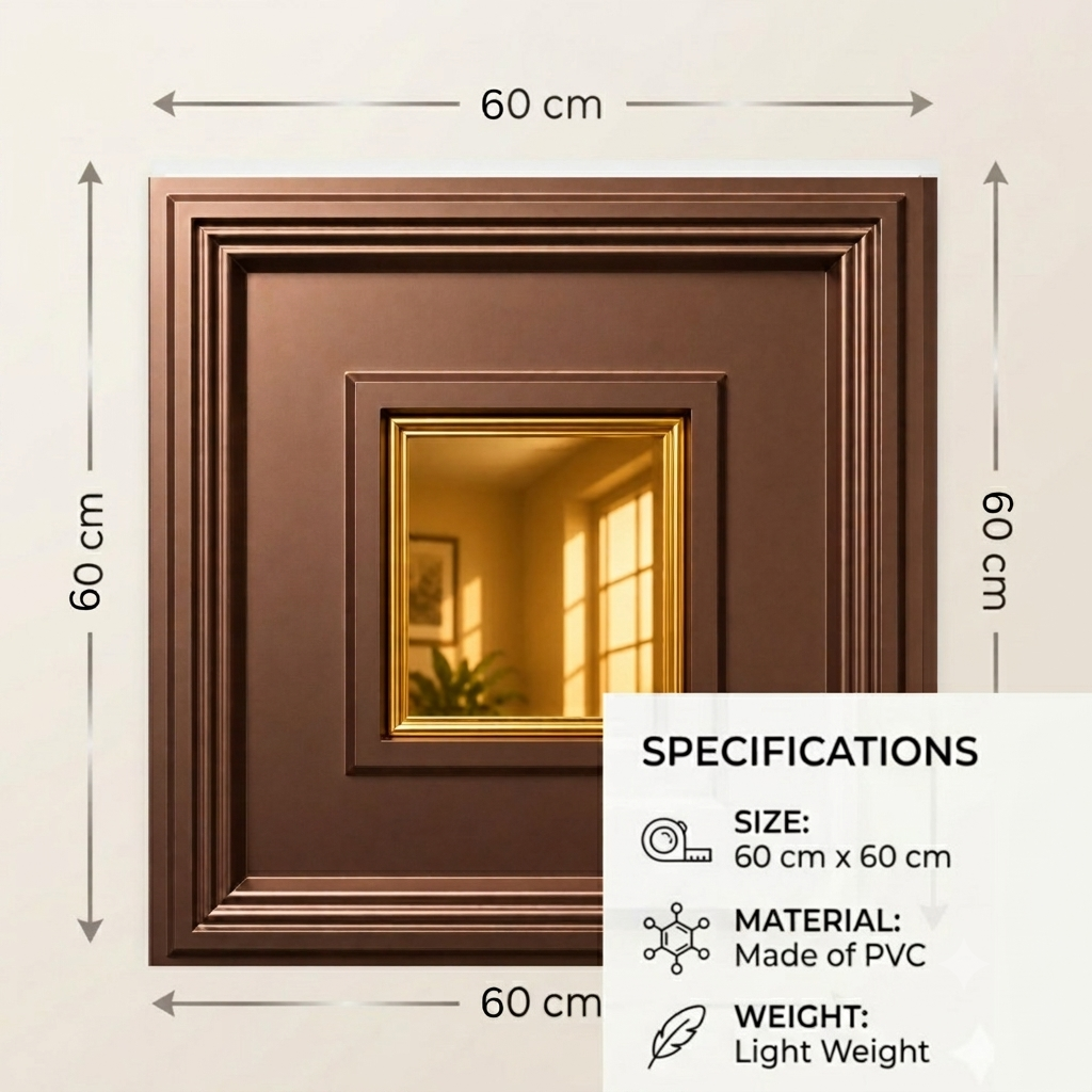 Red Copper Square Design Mirror 3D Wall Panel -2