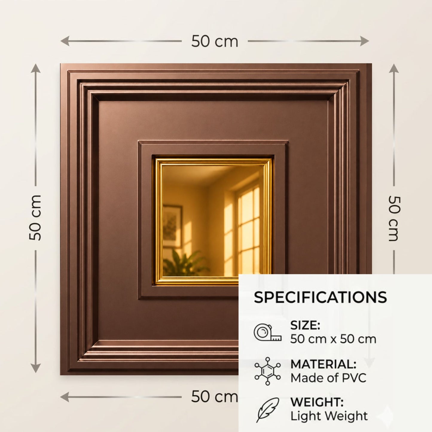 Red Copper Square Design Mirror 3D Wall Panel -3