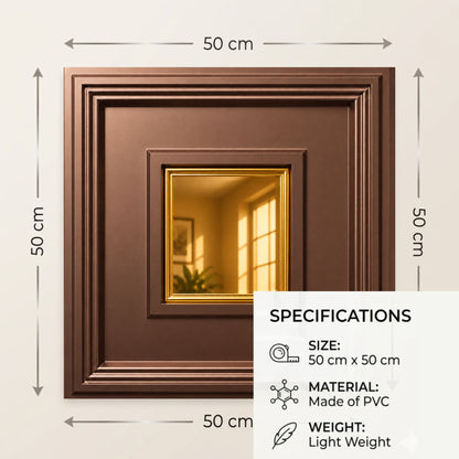 Red Copper Square Design Mirror 3D Wall Panel -3