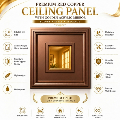 Red Copper Square Design Mirror 3D Wall Panel -3