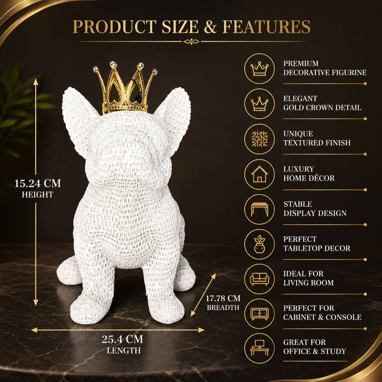 Royal Animal Figurine with Golden Crown For Home Decor 