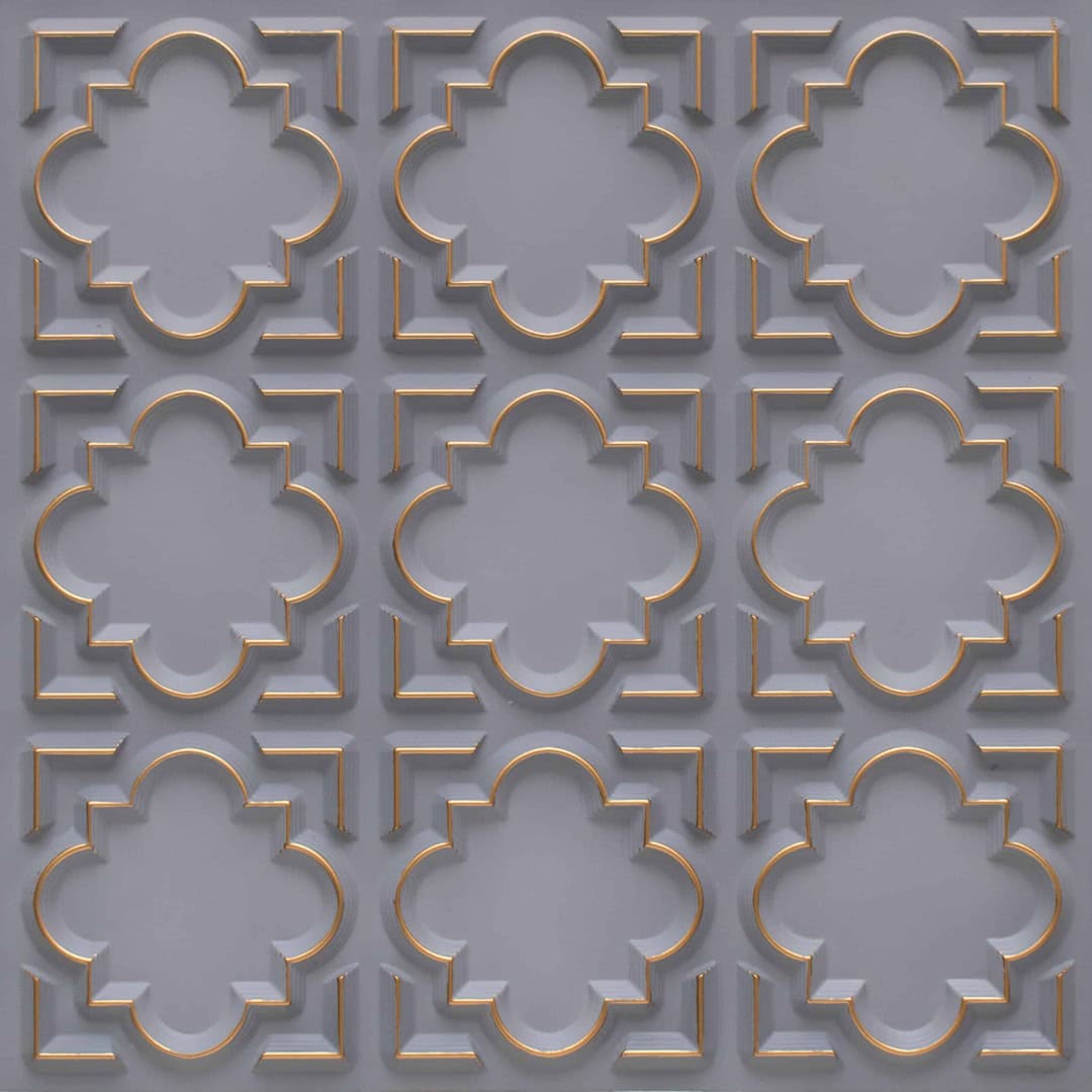 Royal Gray Color Quatrefoil Design 3D Ceiling Panel