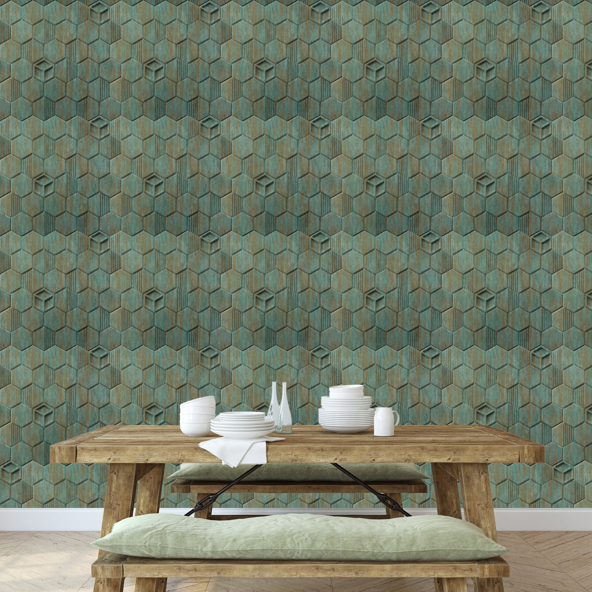 Rustic Wood Self Adhesive Panels Hexagon Design
