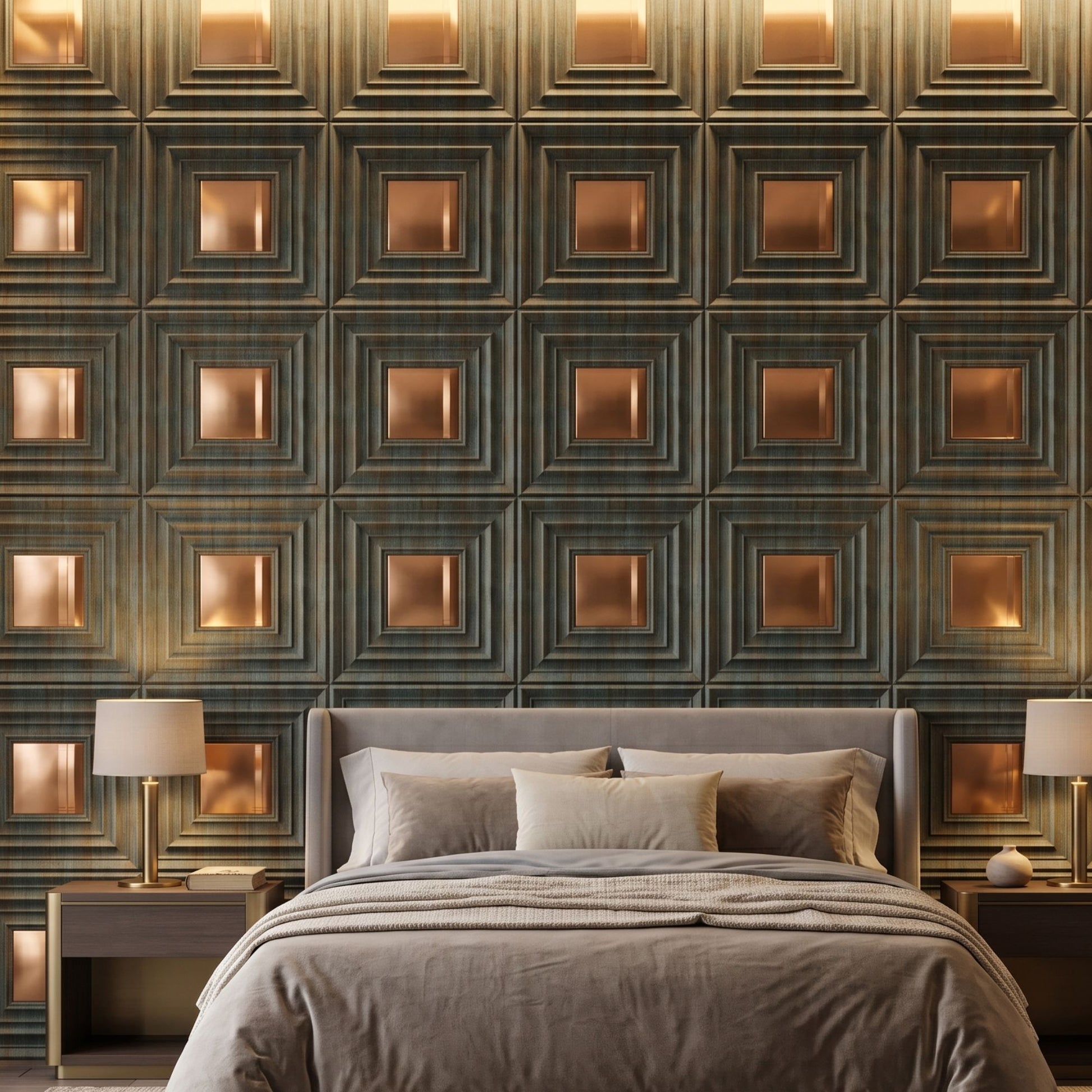 Rustic Wood Copper Accent Design Acrylic 3D Wall Panel-1
