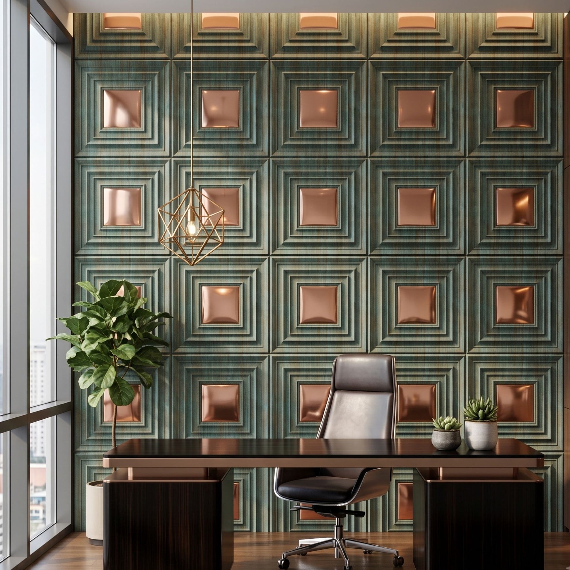 Rustic Wood Copper Accent Design Acrylic 3D Wall Panel-3