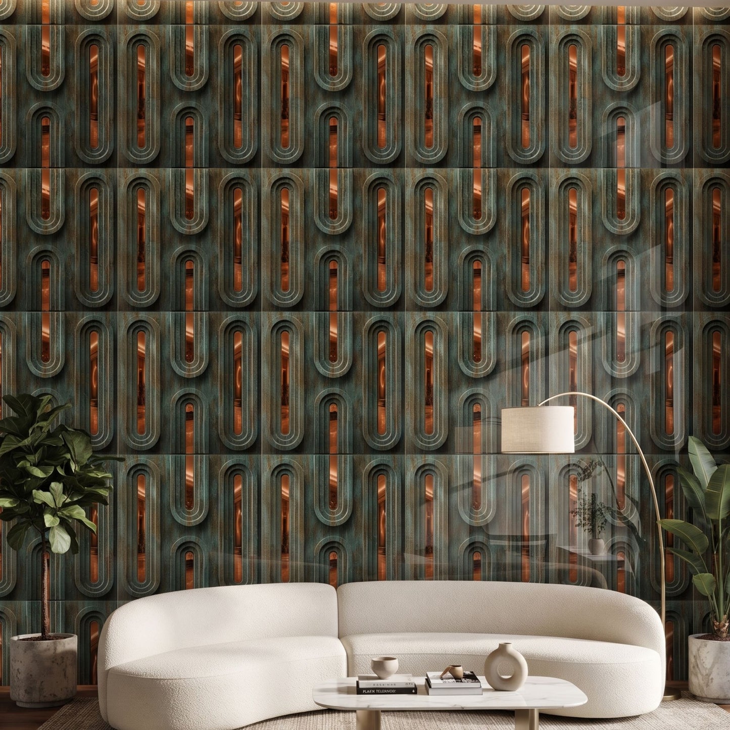 Rustic Wood Copper Acrylic Loops Design 3D Wall Panel-1